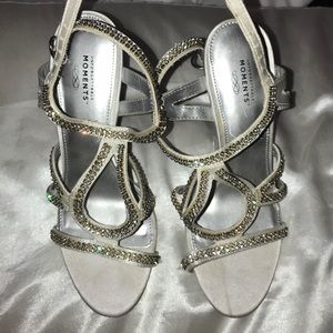 Silver and white heels